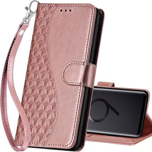 for Samsung Galaxy S9 Plus Wallet case, Rose Gold | 3 Card Holders, Kickstand, Shockproof TPU Shell, PU Leather, Magnetic Closure, Protective Flip Folio Cover, Women - color: 5