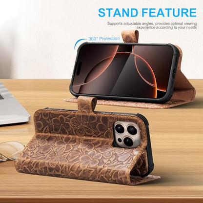 Genuine Leather Wallet Case for iPhone 15 Pro Max 6.7'', Brown | Magnetic Detachable, 2-in-1 Flip Folio, RFID Blocking, Wireless Charging - color: Brown, size: 15 Pro Max 6.7‘’
