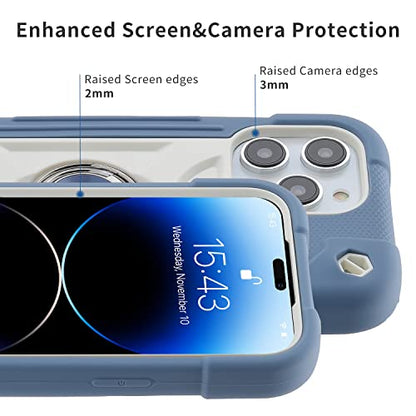 MARKILL Compatible with iPhone 14 Pro Case 6.1 Inch with Built-in Ring Stand, Military Grade Drop Protection Full Body Rugged Heavy Duty Case 3 in 1 Protective Durable Cover Blue - color: Blue, size: iPhone 14 Pro 6.1"