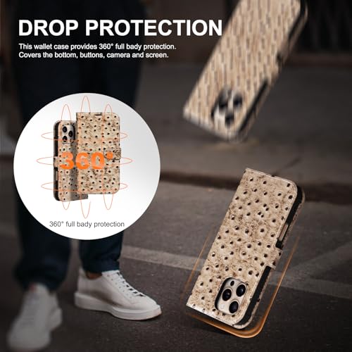 Leather Case Compatible with iPhone 14 Pro Max Wallet 6.7" | Genuine Leather 2-in-1 Magnetic Detachable Shockproof,Flip Folio Cover with Card Slot,Wireless Charging RFID Blocking White - color: Creamy white, size: 6.7"-14 Pro Max