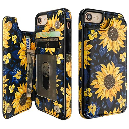HAOPINSH for iPhone SE(2022) iPhone SE(2020) iPhone 7/8 Wallet Case with Card Holder, Blooming Sunflowers Back Flip Case PU Leather Kickstand Card Slots, Double Magnetic Clasp Cover 4.7" - color: Blooming Sunflowers