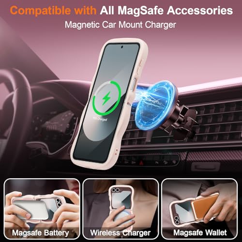 UEEBAI Magnetic for Samsung Galaxy Z Flip 5/Z Flip 6/7 FE Case, Compatible with MagSafe, Transparent Clear Wave Frame Design Soft Edge Cover Matte Shockproof Phone Case- Pink - color: Pink, size: Samsung Z Flip 7 FE/Z Flip 6/Z Flip 5 5G