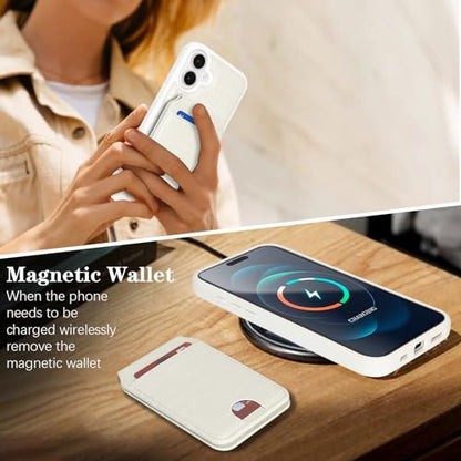 Ｈａｖａｙａ Leather Wallet Case for iPhone 16 - White | Crocodile-textured leather, detachable wallet, 5-card slots & kickstand, MagSafe 15W fast charge, raised bezels - color: White