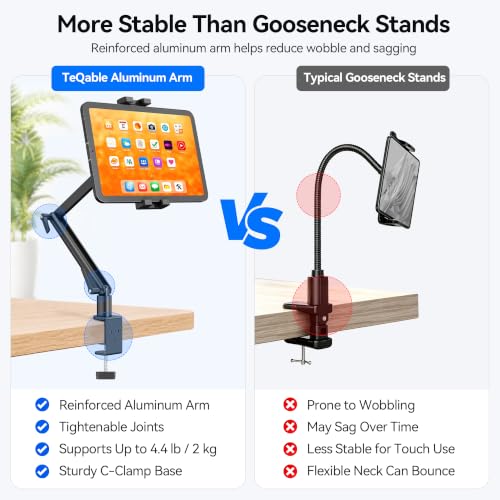 iPad Desk Mount Holder, Sturdy Aluminum Arm with C-Clamp for Desk & Bedside - size: Large