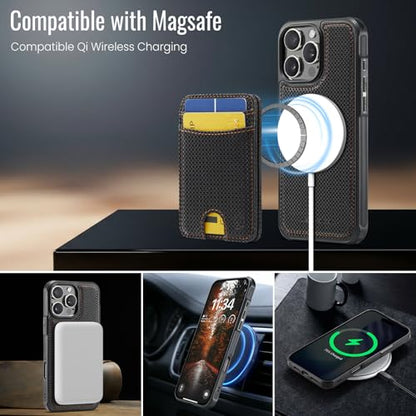 WJX for iPhone 16 Plus MagSafe Wallet Case, 2-in-1 Detachable Luxury Card Holder, Universal MagSafe Compatible, RFID Blocking, Shockproof Kickstand Slim Cover， Carbon Fiber - color: Carbon Fiber, size: iPone 16 Plus