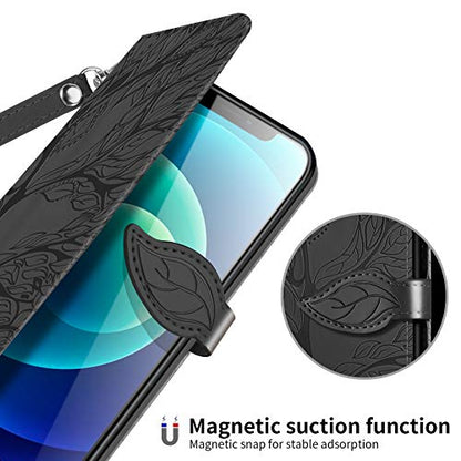 Wallet Case for iPhone 12 Pro Max 6.7" with Card Holder,PU Leather Flip Folio Shell Wrist Strap Stand Function Magnetic Closure Phone Cover fits iPhone 12 Pro Max 6.7 inch,Black - color: Black, size: iPhone 12 Pro Max (6.7 inch)