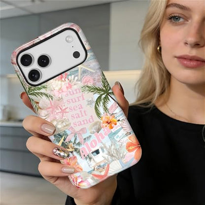 Case for iPhone 17 Pro Max, Cute Phone Case, Aloha Summer Collage | Hybrid 2-Layer Phone Cover，Military-Grade Protection Durable Shockproof Anti-Scratch Cases - color: Pink Aloha Summer Collage, size: Iphone 17 Pro Max
