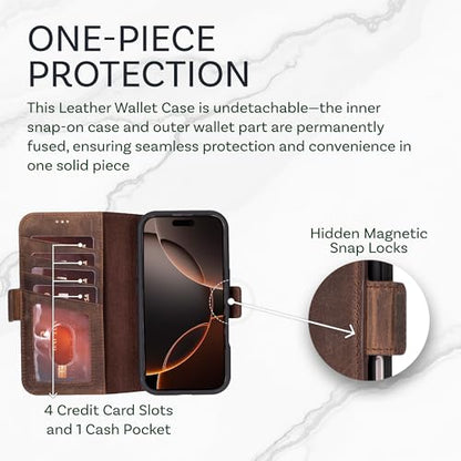 Bayelon Leather Wallet Case for iPhone 16 Pro Max 6.9", Flip Cover Card Holder, iPhone 16 Pro Max Wallet Case, Kickstand Folio Case, MagSafe Compatible Flip Cover, RFID Blocking (Coffee Brown) - color: Dark Brown, size: iPhone 16 Pro Max