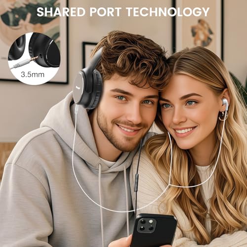 USB C Wired Over-Ear Headphones with Microphone - color: Black