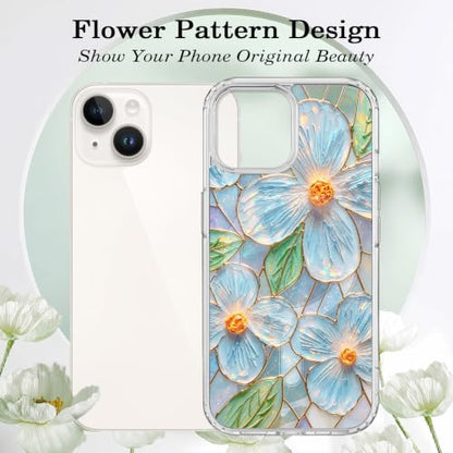 for iPhone 13 Mini 5.4" Magnetic Case【Compatible with MagSafe】 Aesthetic Oil Painting Stained Glass Flower Design, Slim Fit Hard PC Back Shockproof Cute Clear Phone Cover, Light Blue - color: Light Blue, size: iPhone 13 Mini