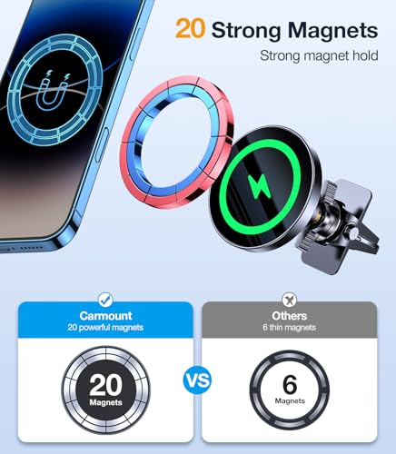 for MagSafe Car Mount Charger【20* N55 Magnet】 carmount 2.0 Magnietic Phone Holders for Your Car Air Vent Phone Mount for Car Vent Dashboard Wireless Car Charger for iPhone 17-12 Pro Max Magsafe Case