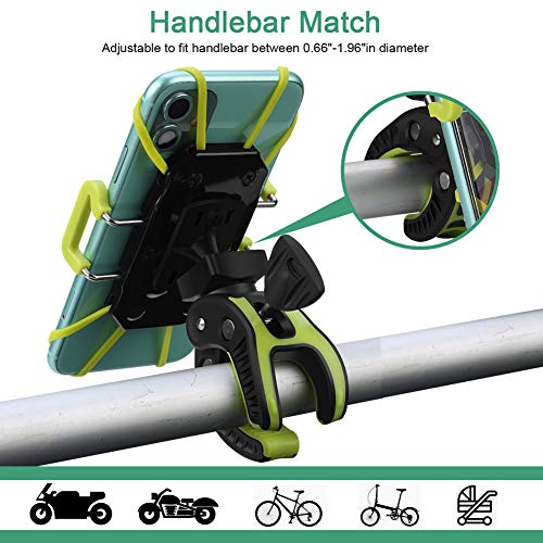 Bike Phone Mount, Motorcycle Mountain Bike Handlebar Bicycle Golf Cart Stroller Cell Phone Holder with Rubber Strap 360 Degrees Rotate for iPhone X 8 7 6 6s Plus Samsung (Green) - color: Green