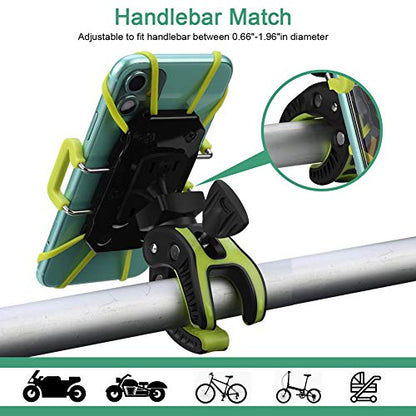 Bike Phone Mount, Motorcycle Mountain Bike Handlebar Bicycle Golf Cart Stroller Cell Phone Holder with Rubber Strap 360 Degrees Rotate for iPhone X 8 7 6 6s Plus Samsung (Green) - color: Green
