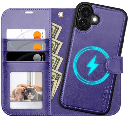 OCASE for iPhone 16 Case Detachable Wallet Case with Card Holder, 2 in 1 Pu Leather Flip Folio with RFID Blocking Stand Wrist Strap Shockproof Phone Cover 6.1 Inch 2024, Purple - color: Purple, size: iPhone 16