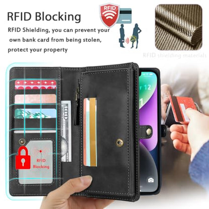 for Wallet Case Compatible with iPhone 14,Multi-Function Detachable 2 in 1 Magnetic iPhone 14 Case Wallet,Flip Strap Zipper Card Holder Phone Case with Shoulder Straps(Darkgray) - color: DarkGray, size: iPhone 14