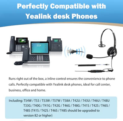 Arama Telephone Headsets for Yealink Phones, RJ9 Office Wired Headset - size: Mono-A600Y