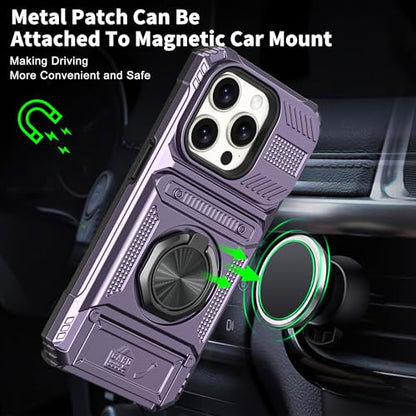 Vofolen for iPhone 15 Pro Case Wallet with Card Holder [Store 2 Cards] | 360° Magnetic Rotated Ring Stand-Dual Layer Heavy Duty Drop Protection Wallet Phone Case Cover for iPhone 15 Pro 6.1'' Purple - color: Purple