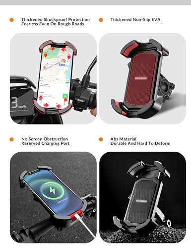 ROCKBROS Bike Phone Holder Security Lock Shockproof Bicycle Phone Mount - color: Handlebar Mount Black