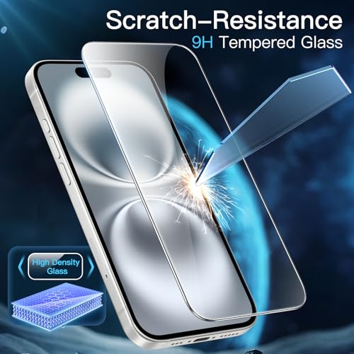 JETech Screen Protector for iPhone 16, 3-Pack | 9H Tempered Glass, HD Clear, Anti-Scratch Protection, Easy Installation Tool - size: iPhone 16