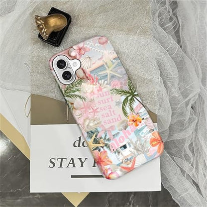 Case for iPhone 16 Plus, Cute Phone Case, Aloha Summer Collage | Hybrid 2-Layer Phone Cover，Military-Grade Protection Durable Shockproof Anti-Scratch Cases - color: Pink Aloha Summer Collage, size: Iphone 16 Plus