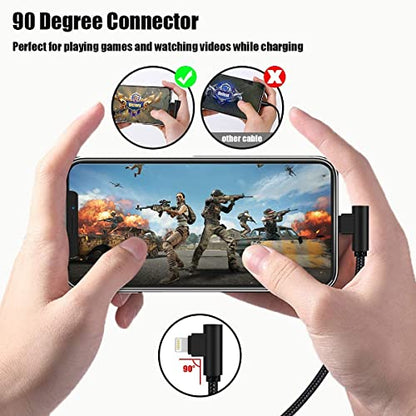 iPhone Charger 1ft 90 Degree MFi Certified Short Lightning Cable 2-Pack - color: Black Grey