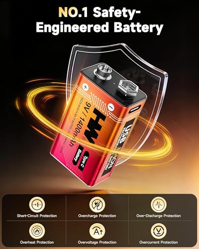 HW 9V Batteries 1400mAh 12 Pack, USB-C Lithium for Wireless Microphones - size: 12-Pack