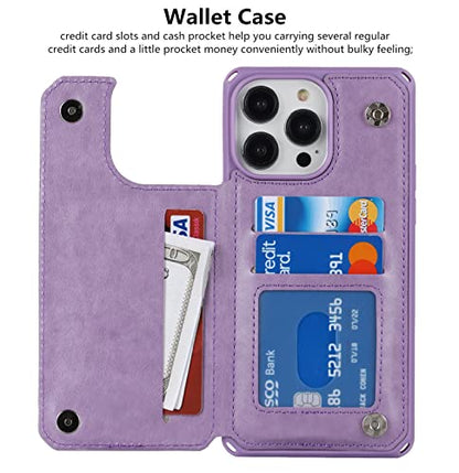 iCoverCase Compatible with iPhone 14 Pro Max Wallet Phone Case with Card Holder for Women, RFID Blocking Embossed PU Leather Wrist Strap Case 6.7 Inch (Macaron Purple) - color: P-Purple