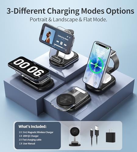 Mukiya 3 in 1 Magnetic Wireless Charging Station for Apple Devices - color: Upgraded Black