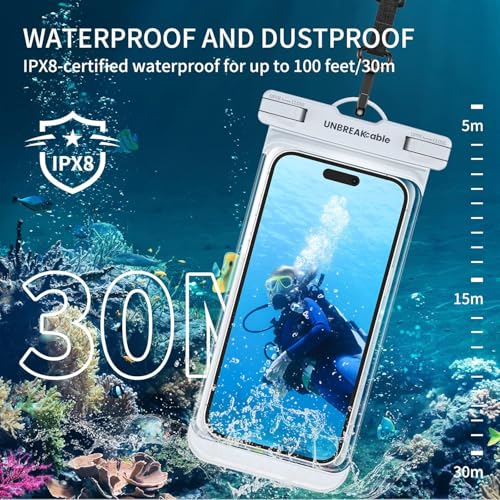 UNBREAKcable Waterproof Phone Pouch-2 Pack IPX8 Waterproof Phone Case for iPhone 16 15 14 13 12 11 Pro Max & Samsung S25 S24-Dry Bag & Travel Essentials for Beach, Pool, Kayak & Cruise-7" Pink+White - color: Pink+White