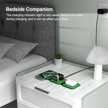 3 in 1 Charging Station for Multple Devices,Foldable 3 in 1 Wireless Charger for Travel,Nano Wireless Charging Station for iPhone16 15 14 13 12 Pro Max/Watch 10 9 8 7 6 5 4 3 Ultra/AirPod Pro - color: Green