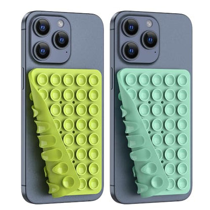 Double Sided Silicone Suction Phone Holder Mount, Silicon Accessory for iPhone and Android, Hands-Free Mirror Shower Phone Holder, TikTok Videos and Selfies (Green+Turquoise) - color: Green+Turquoise
