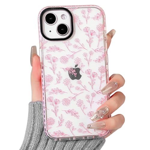 NITITOP Compatible for iPhone 14 Plus / 15 Plus Case Cute Flower Floral Clear for Women Girl Ultra Slim Crystal Shockproof Soft TPU Anti-Yellow Protective Phone Cover - Clear Pink - color: Clear Pink, size: iPhone 14 Plus / 15 Plus