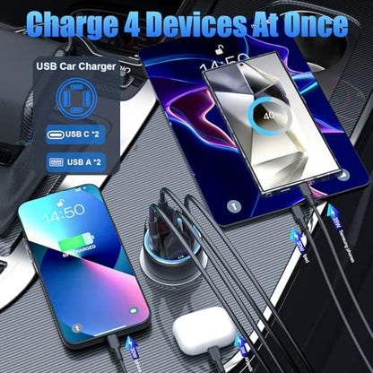 78W 4-Port USB C Car Charger Fast Charging Real-Time LED Voltmeter - color: Black