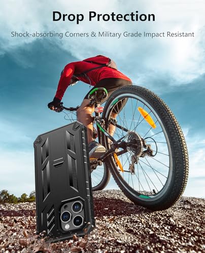FNTCASE for iPhone 14 Pro Max Case, Built-in Screen Protector, Kickstand | 20FT Military-Grade Drop Protection, Anti-Slip Matte Textured, Rugged Heavy Duty Shockproof TPU Protective Cover - color: Kickstand Black