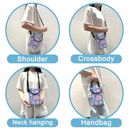 Neoprene Cell Phone Sleeve Pouch Case Bag with Crossbody Strap Neck Lanyard for Women 7.5 X 4.3 in Sky Blue Flower - color: Sky Blue Flower 1