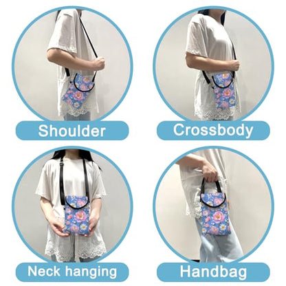 Neoprene Cell Phone Sleeve Pouch Case Bag with Crossbody Strap Neck Lanyard for Women 7.5 X 4.3 in Sky Blue Flower - color: Sky Blue Flower 1