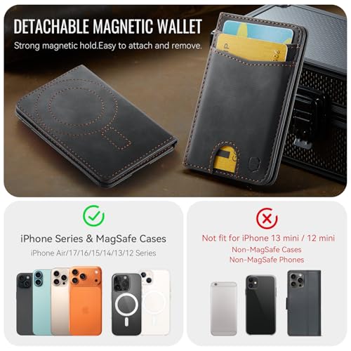 Strapurs Strong Magnetic Wallet Card Holder for MagSafe Phones and Cases, Slim PU Leather Detachable Phone Wallet with 6 Card Slots RFID Blocking for iPhone 17/16/15/14/13/12/Pro/Max/Plus – RetroBlack - color: Retro Black