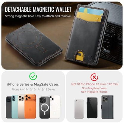 Strapurs Strong Magnetic Wallet Card Holder for MagSafe Phones and Cases, Slim PU Leather Detachable Phone Wallet with 6 Card Slots RFID Blocking for iPhone 17/16/15/14/13/12/Pro/Max/Plus – RetroBlack - color: Retro Black
