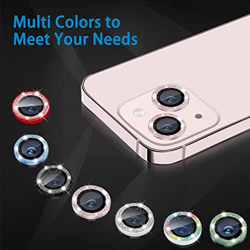 for iPhone 13 Mini & iPhone 13 Camera Lens Protector, Bling Glitter 9H Tempered Glass Camera Cover Anti Scratch Shockproof Screen Protector Individual Ring - 2Pcs Glitter Blue - color: Blue Glitter