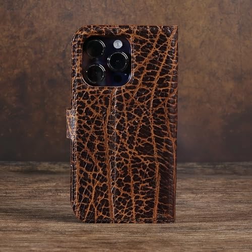 Leather Case Compatible with iPhone 14 Pro Max Wallet 6.7" | Genuine Leather 2-in-1 Magnetic Detachable Shockproof,Flip Folio Cover with Card Slot, Wireless Charging RFID Blocking Brown - color: Buffalo pattern, size: 6.7"-14 Pro Max