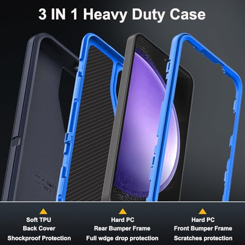 for Samsung Galaxy S23 FE Case with 2Pcs Tempered Glass Screen Protector and 1Pcs Camera Lens Protector, 3 in 1 Heavy Duty Shockproof/Drop Proof/Dust Proof Case (Navy Blue) - color: Navy Blue