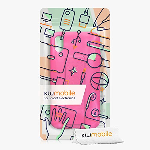 kwmobile Case for Apple iPhone XR Case - Soft TPU Cover with Silicone Coating - with Hand Strap and Stand Function - Shockproof - Neon Pink - color: neon pink