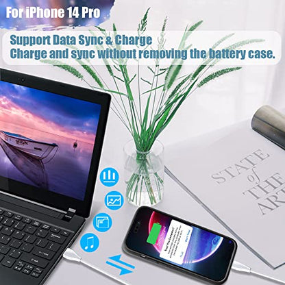 Battery Case for iPhone 14 Pro, 5000mAh Rechargeable Extended Battery Charging/Charger Case, Add 100% Extra Juice (6.1 Inches) Black