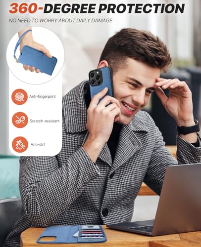 OCASE for iPhone 16 Pro Max Case Detachable Wallet Case with Card Holder, 2 in 1 Pu Leather Flip Folio with RFID Blocking Stand Wrist Strap Shockproof Phone Cover 6.9 Inch 2024, Light Blue | Magnetic 2 in 1 Wallet, RFID Blocking Flip Case, PU Leather Case