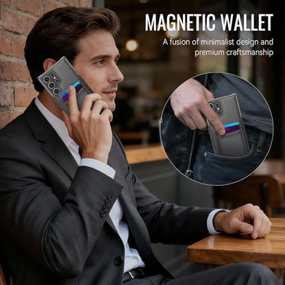 WJX for Samsung Galaxy S25 Ultra MagSafe Wallet Case, 2-in-1 Detachable Luxury Card Holder, Universal MagSafe Compatible, RFID Blocking, Shockproof Kickstand Slim Cover，Black - color: Black, size: Galaxy S25 Ultra