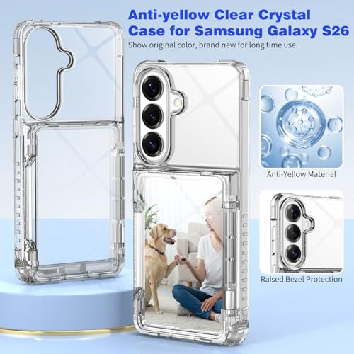 for Samsung S26 Wallet Case 4 Credit Card ID Holder Clear Flip Cover | for Galaxy S26 Kickstand ID Card Holder Slot for Men Women Shockproof Dual Layer TPU Hard Shell Protective Tough Bumper - size: for Galaxy S26, 6.3“