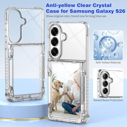 for Samsung S26 Wallet Case 4 Credit Card ID Holder Clear Flip Cover | for Galaxy S26 Kickstand ID Card Holder Slot for Men Women Shockproof Dual Layer TPU Hard Shell Protective Tough Bumper - size: for Galaxy S26, 6.3“
