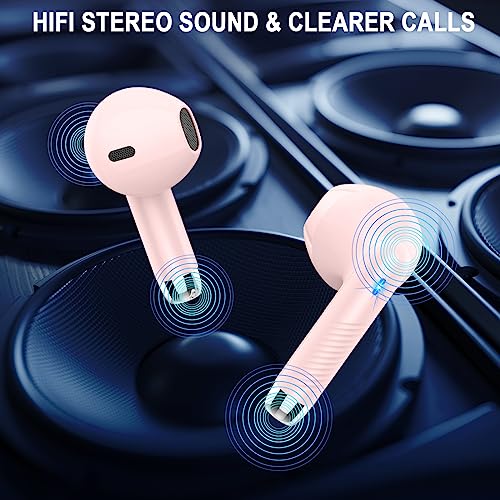 Wireless Earbuds, Bluetooth 5.4 Ear Buds, LED Power Display, 6D Bass Stereo - color: Pink