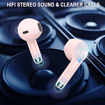 Wireless Earbuds, Bluetooth 5.4 Ear Buds, LED Power Display, 6D Bass Stereo - color: Pink