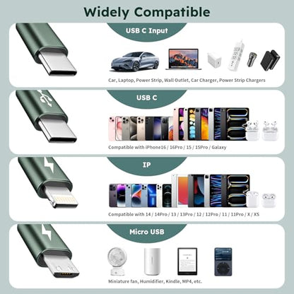 3 in 1 USB C to Multi Charging Cable, 4FT Travel Charger Cables - color: Grey Black&Green, size: 4FT